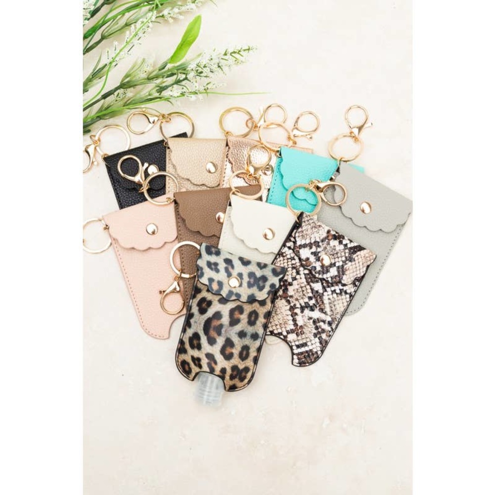 Vegan Leather Scallop Hand Sanitizer Pouch and Bottle Set Leopard Print - Picture 2 of 4